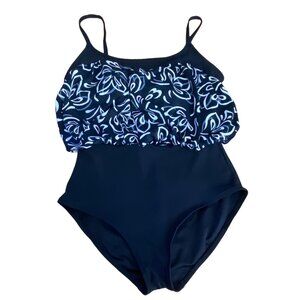 1970's Vintage Sirena Signatures 12 Black White Print One Piece Swimsuit USA